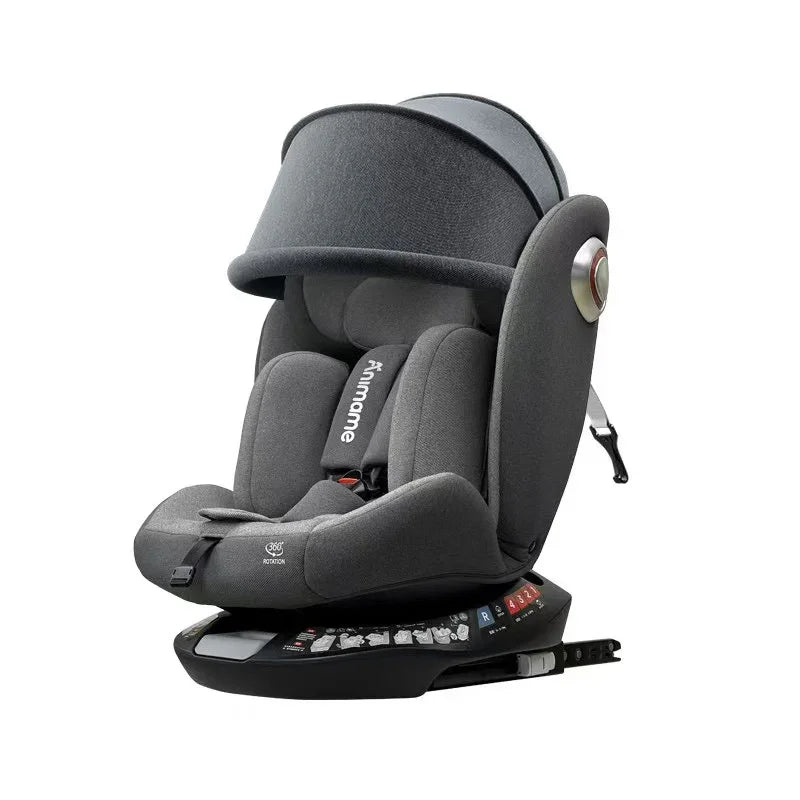 Gray Animama convertible car seat with adjustable headrest and ISOFIX base for kids
