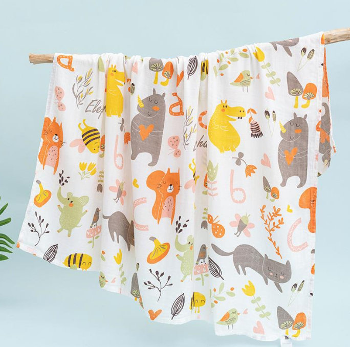 Hot-selling newborn baby swaddle blanket, double-layer cotton muslin baby wrap